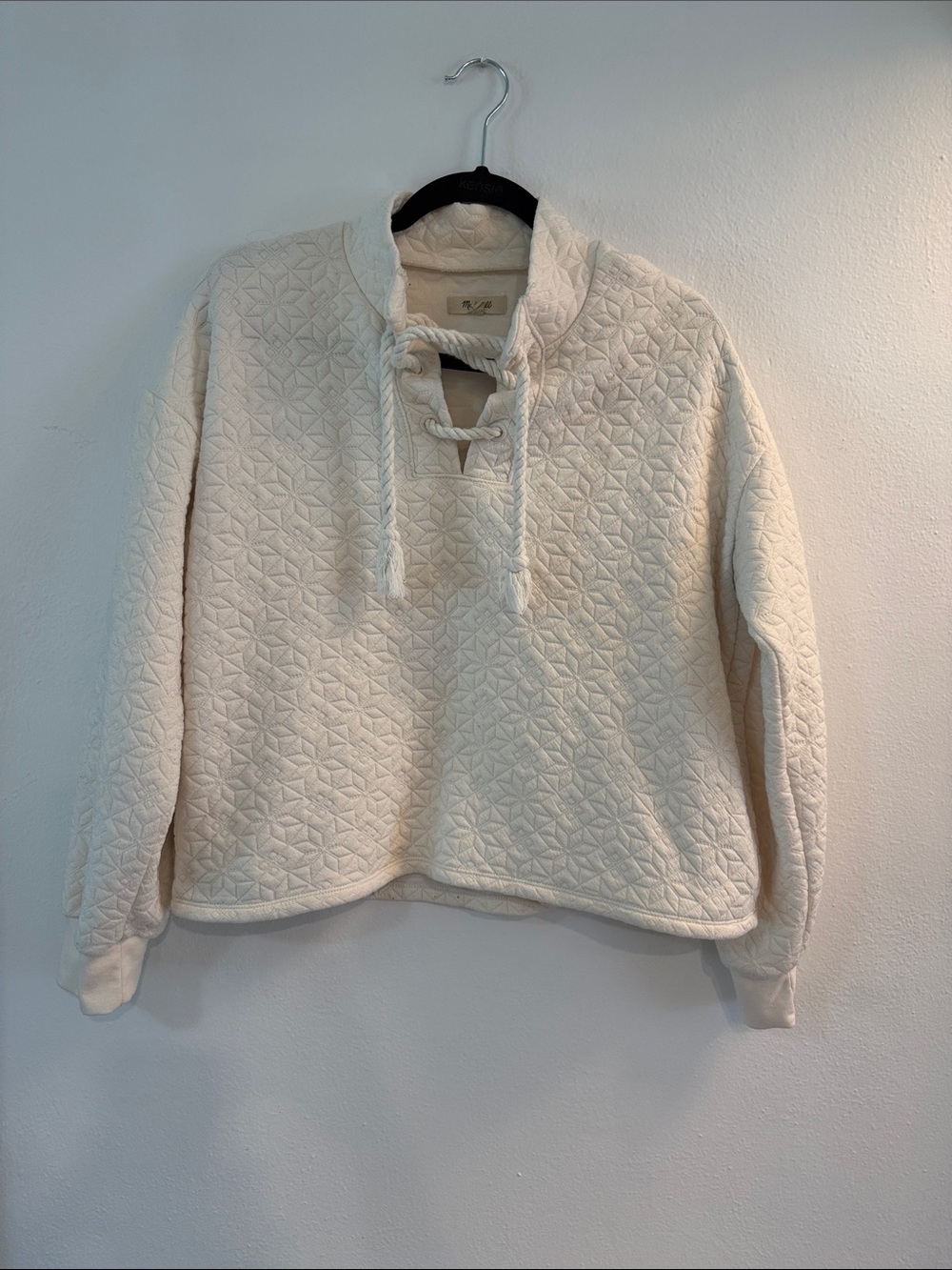 Madewell Cream Quilted Lace-Up Pullover